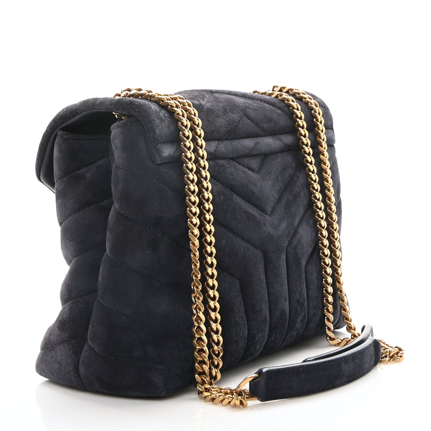 Saint Laurent Suede Calfskin Y Quilted Monogram Small Loulou Chain Satchel Deep Marine 3 of 9