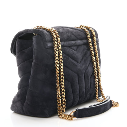 Saint Laurent Suede Calfskin Y Quilted Monogram Small Loulou Chain Satchel Deep Marine 3 of 9