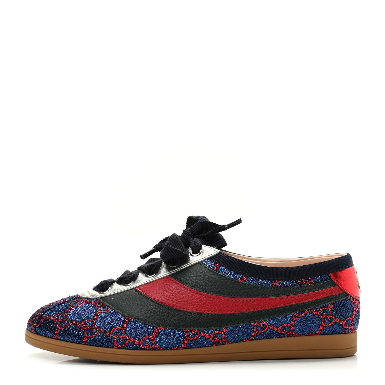Gucci Lurex Calfskin Web GG Monogram Womens Falacer Sneakers 37 Iridescent Blue Iridescent Red Silver 1 of 8