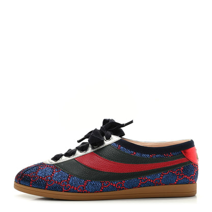 Gucci Lurex Calfskin Web GG Monogram Womens Falacer Sneakers 37 Iridescent Blue Iridescent Red Silver 1 of 8