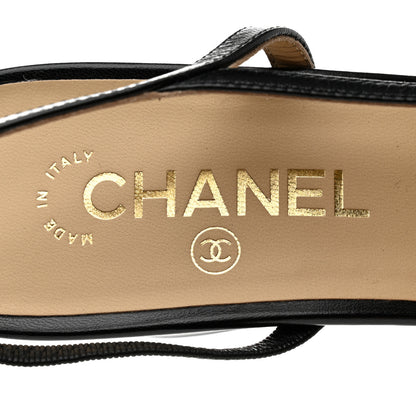 Chanel Goatskin Grosgrain Cap Toe CC Slingback Sandals 41 Black 7 of 8