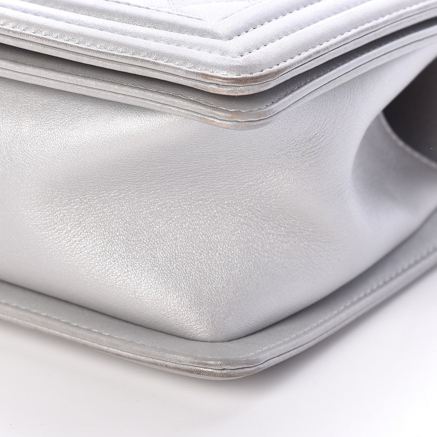 Metallic Lambskin Quilted Medium Boy Flap Silver