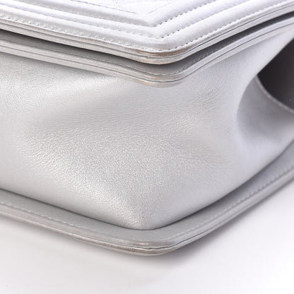 Chanel Metallic Lambskin Quilted Medium Boy Flap Silver 9 of 10