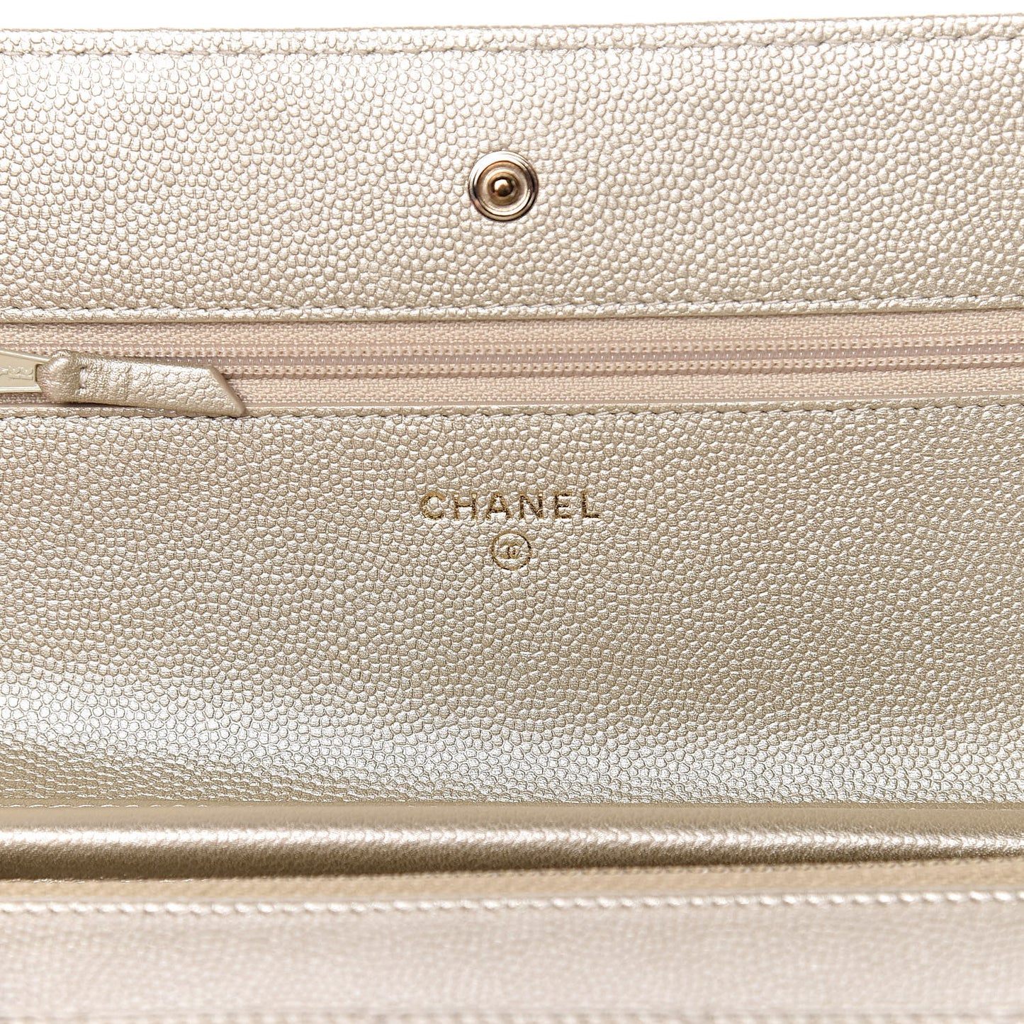 Pearly Caviar Quilted Wallet On Chain WOC Light Gold