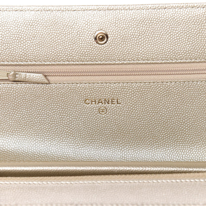Chanel Pearly Caviar Quilted Wallet On Chain WOC Light Gold 6 of 12