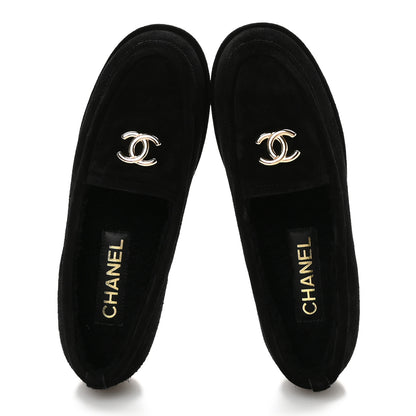 Chanel Suede Calfskin CC Mocassins 38 Black 2 of 9
