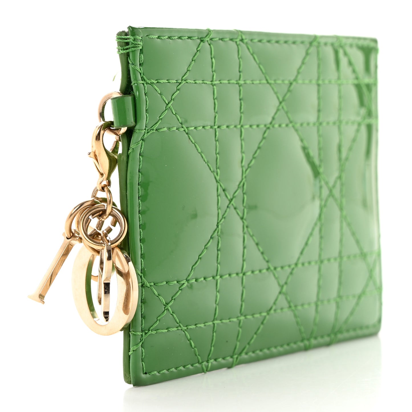 Patent Cannage Lady Dior Card Holder Green