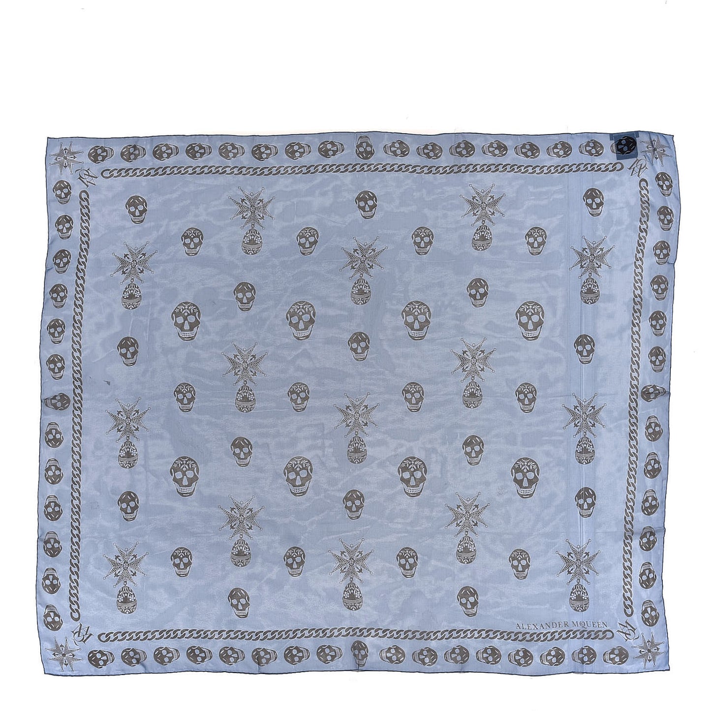 Silk Medallion Skull Scarf Blue