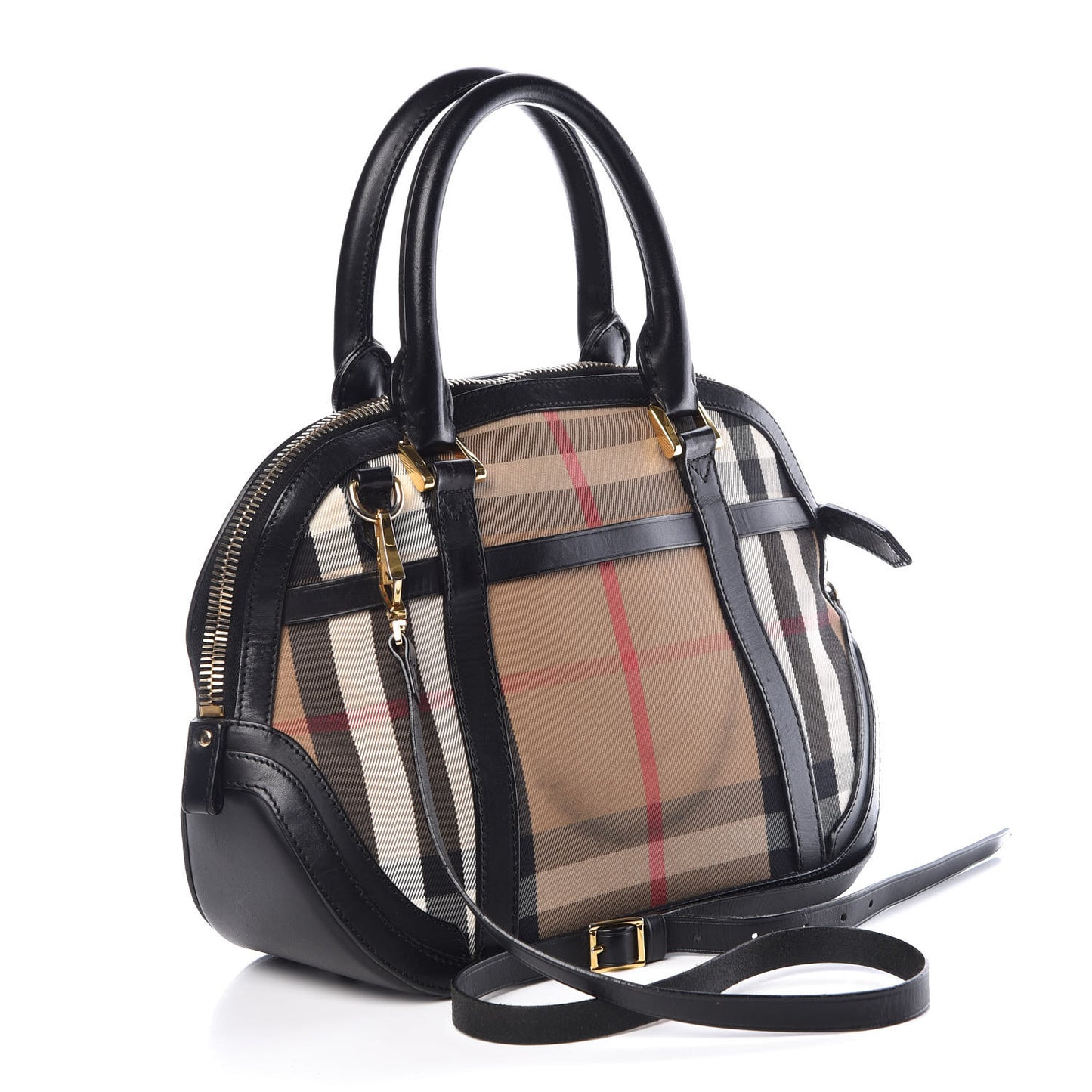 Bridle Calfskin House Check Small Orchard Bowling Bag Black