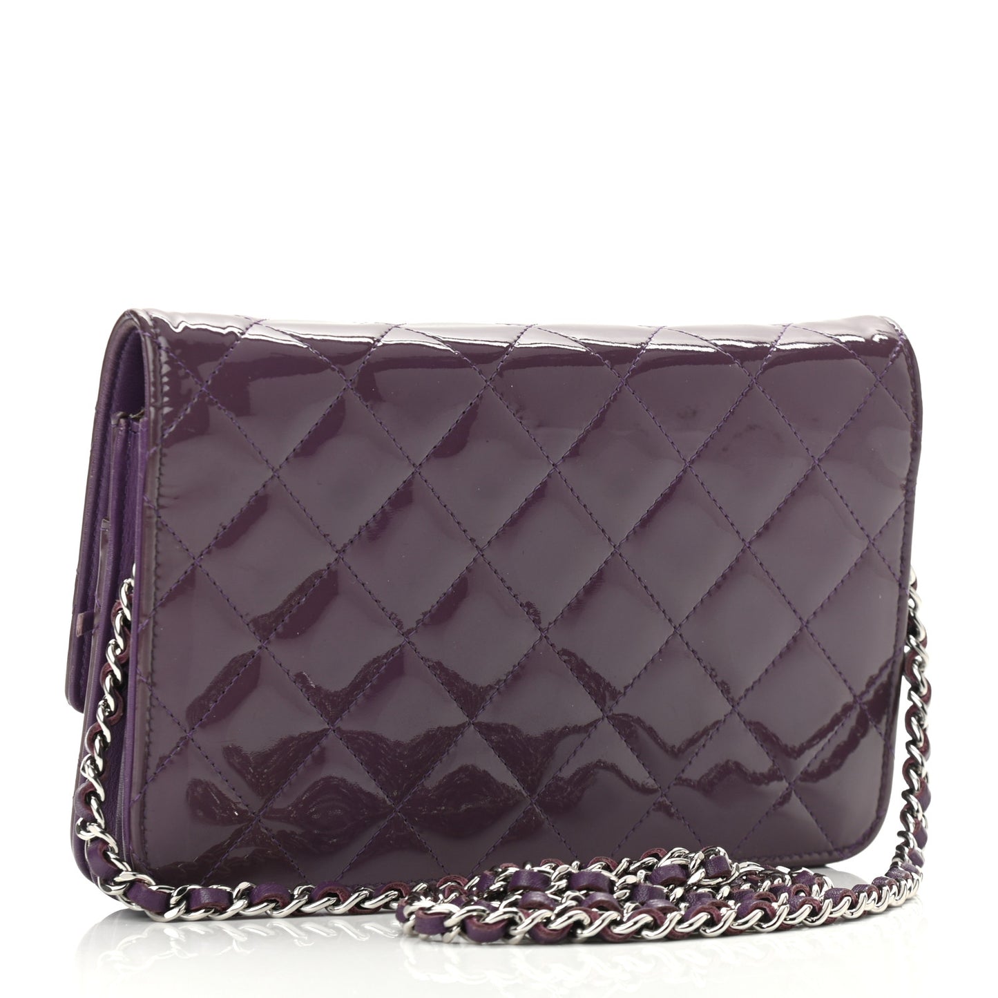 Patent Quilted Brilliant Wallet On Chain WOC Violet