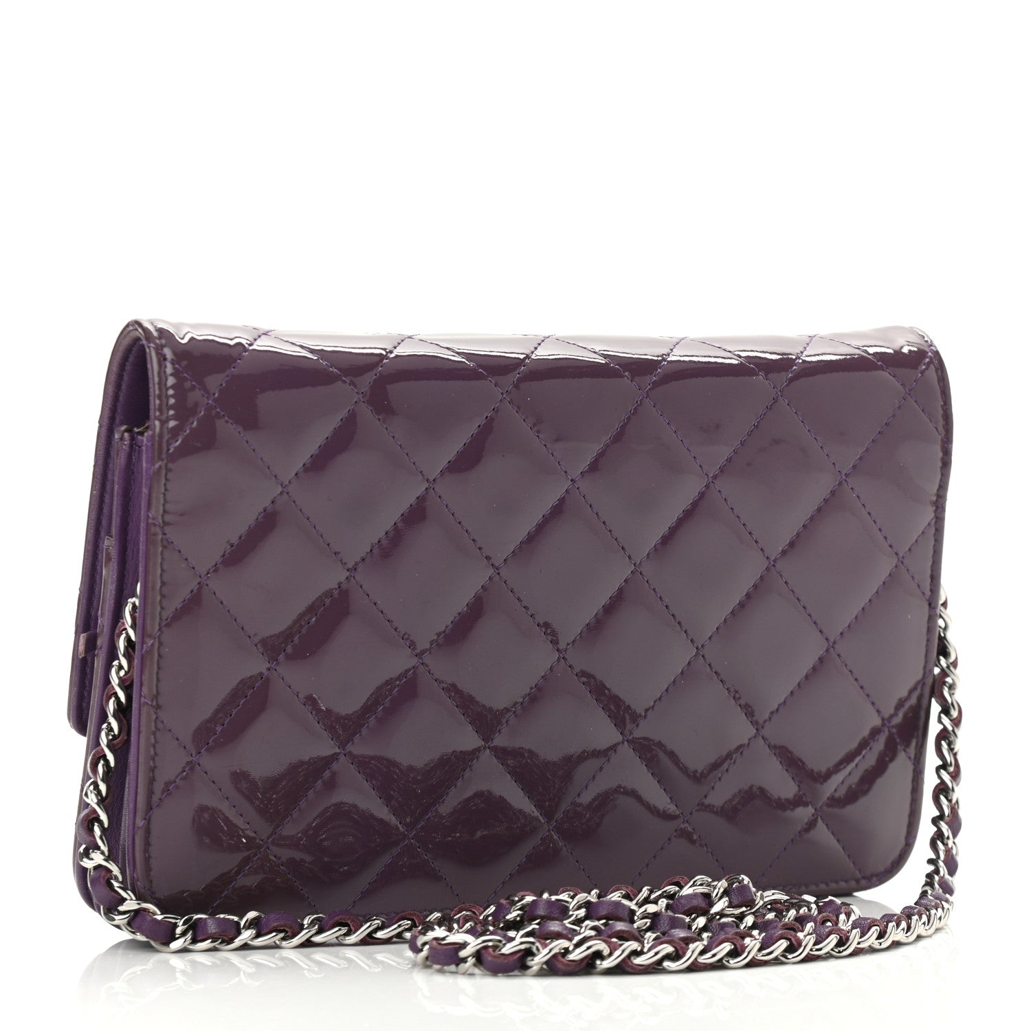 Chanel Patent Quilted Brilliant Wallet On Chain WOC Violet 3 of 12