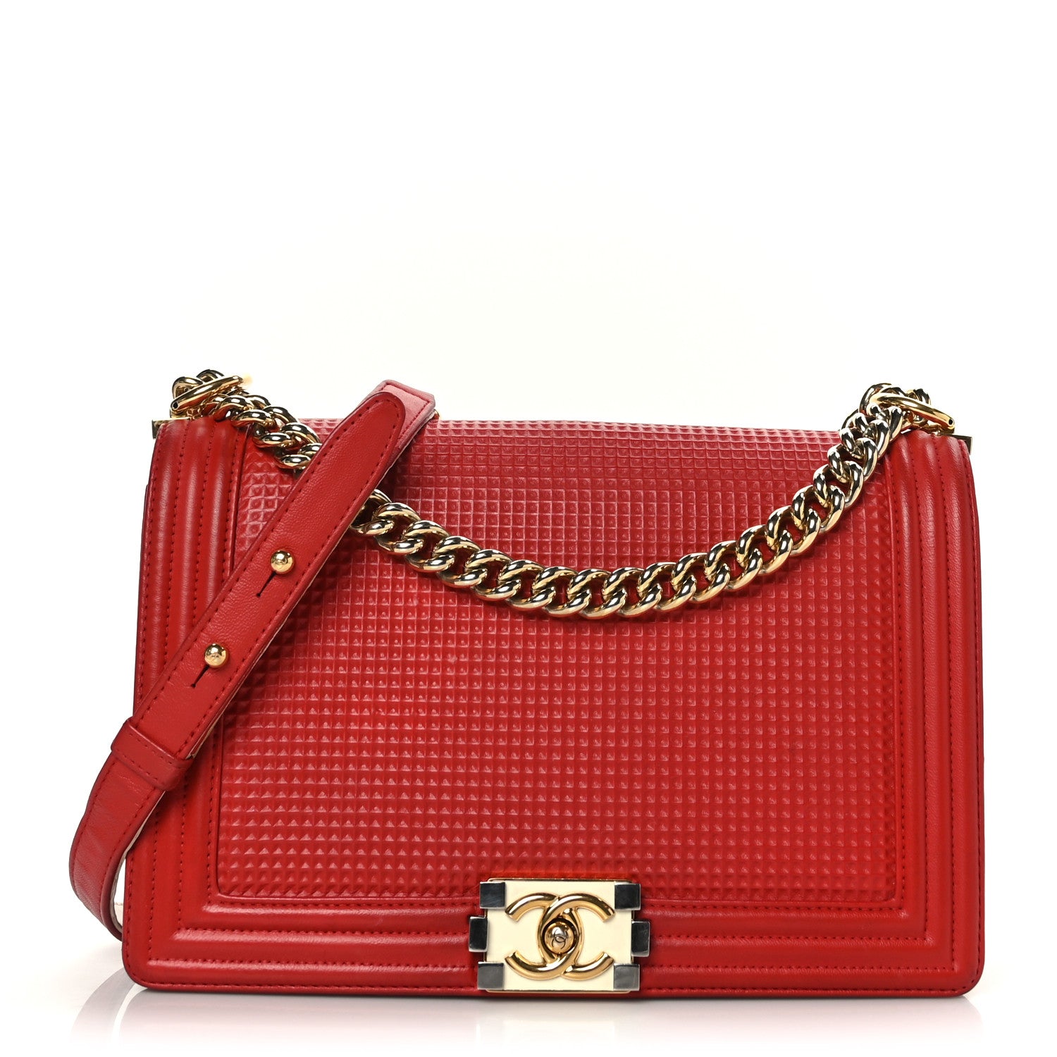 Chanel Lambskin Embossed New Medium Boy Cube Flap Red 1 of 9