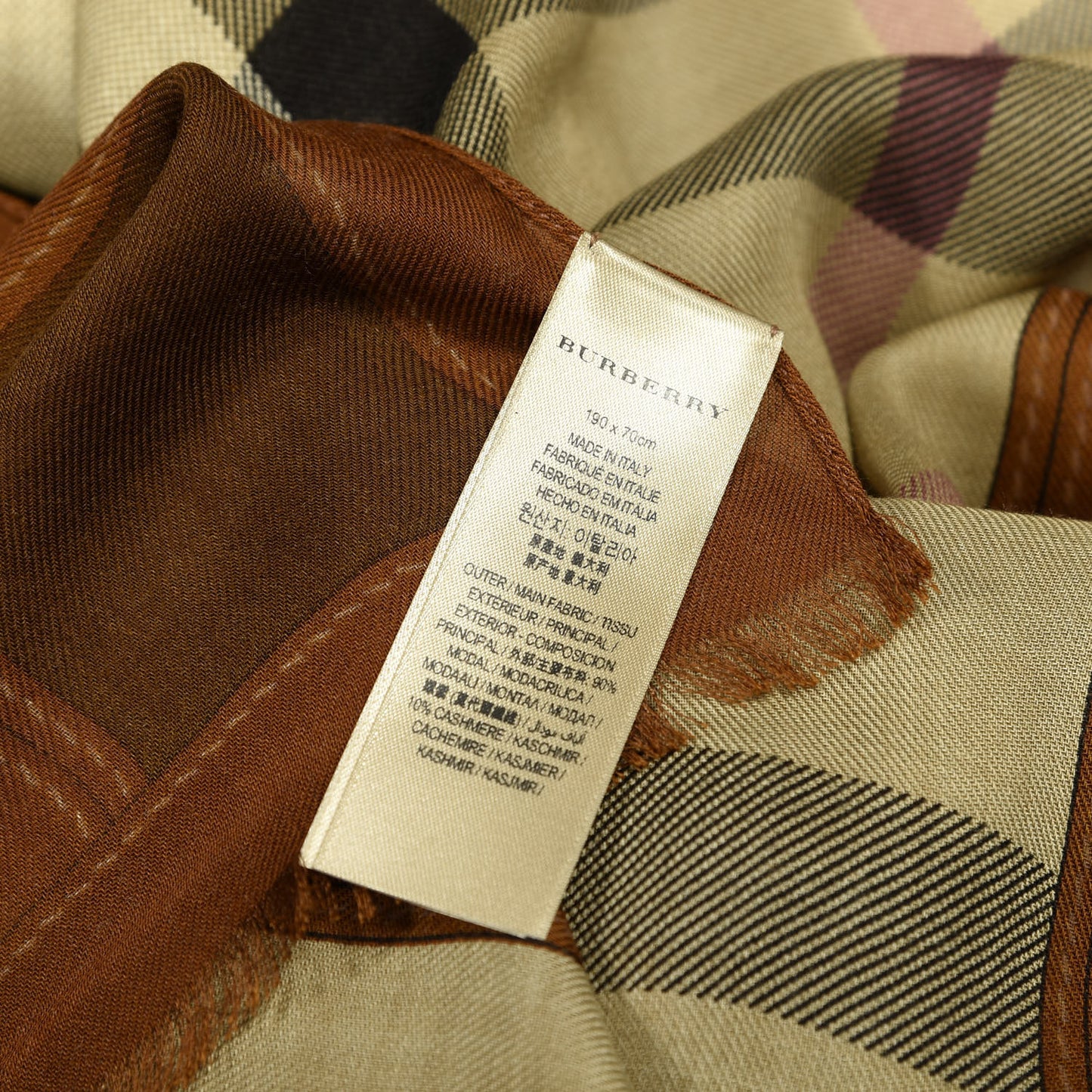 Modal Silk Cashmere Haymarket Check Scarf Bronze