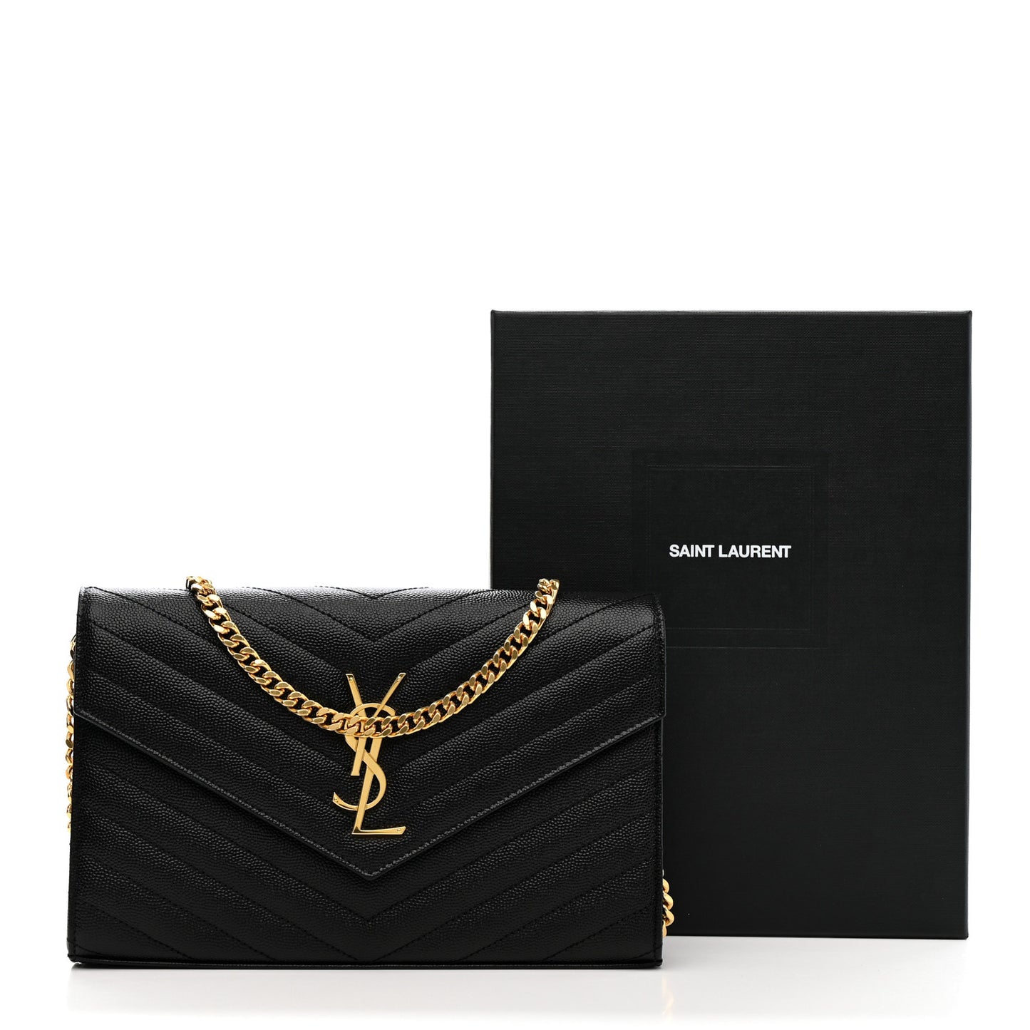 Grain De Poudre Matelasse Chevron Monogram Chain Wallet Black