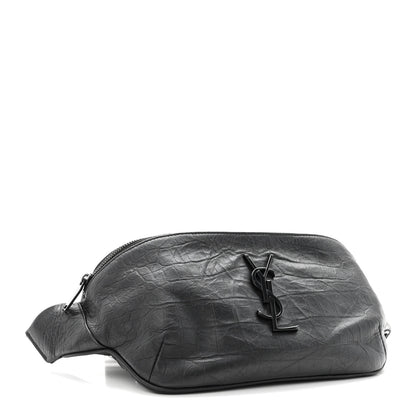 Saint Laurent Calfskin Crocodile Embossed Monogram Belt Bag Black 4 of 10