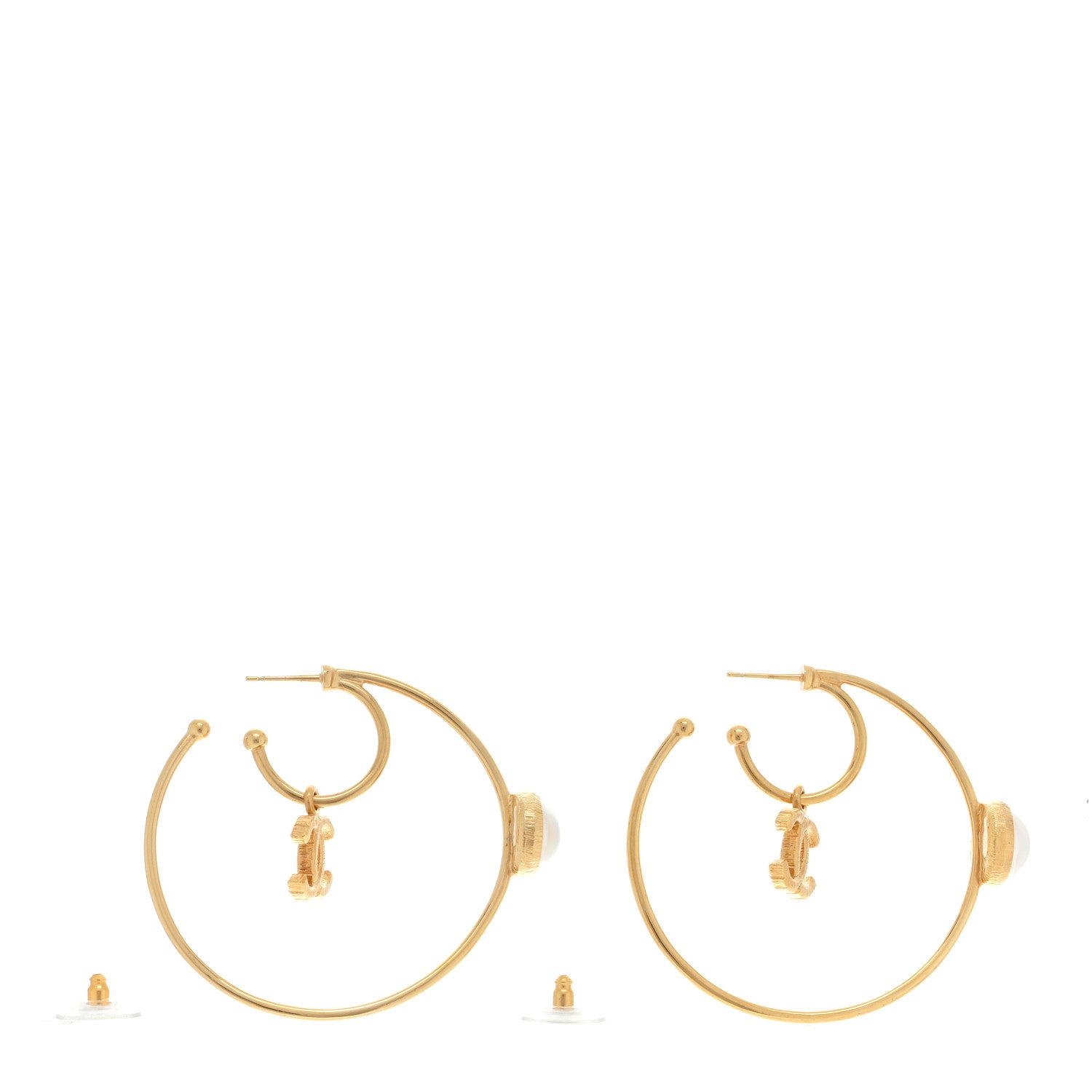 Chanel Pearl CC Tags Hoop Earrings Gold 3 of 4