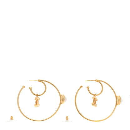 Chanel Pearl CC Tags Hoop Earrings Gold 3 of 4