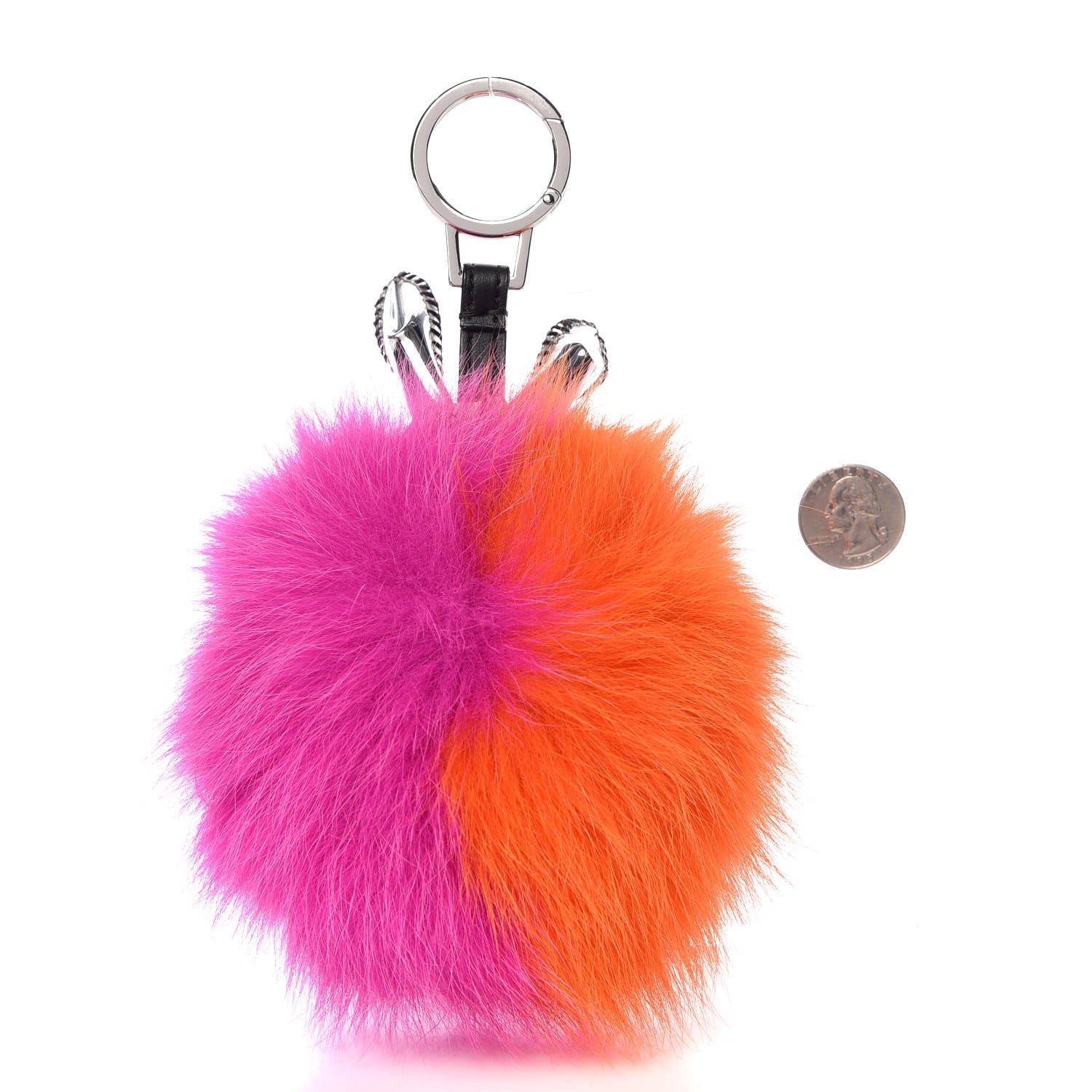 MCM Fox Fur Visetos Rabbit Bag Charm White Pink Orange 2 of 3
