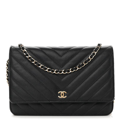Chanel Caviar Chevron Quilted Wallet On Chain WOC Black 1 of 15