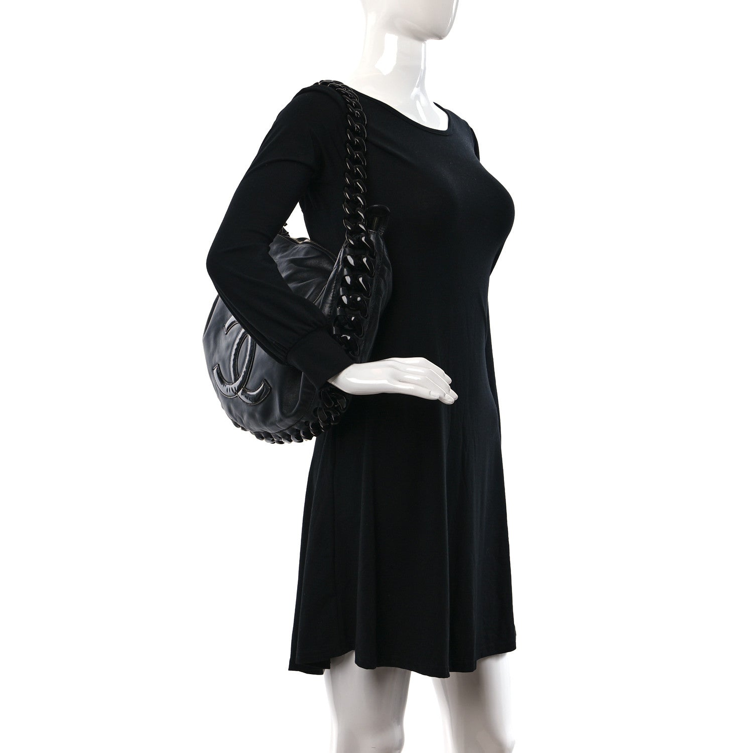 Chanel Calfskin Modern Chain Rhodoid Hobo Black 2 of 10