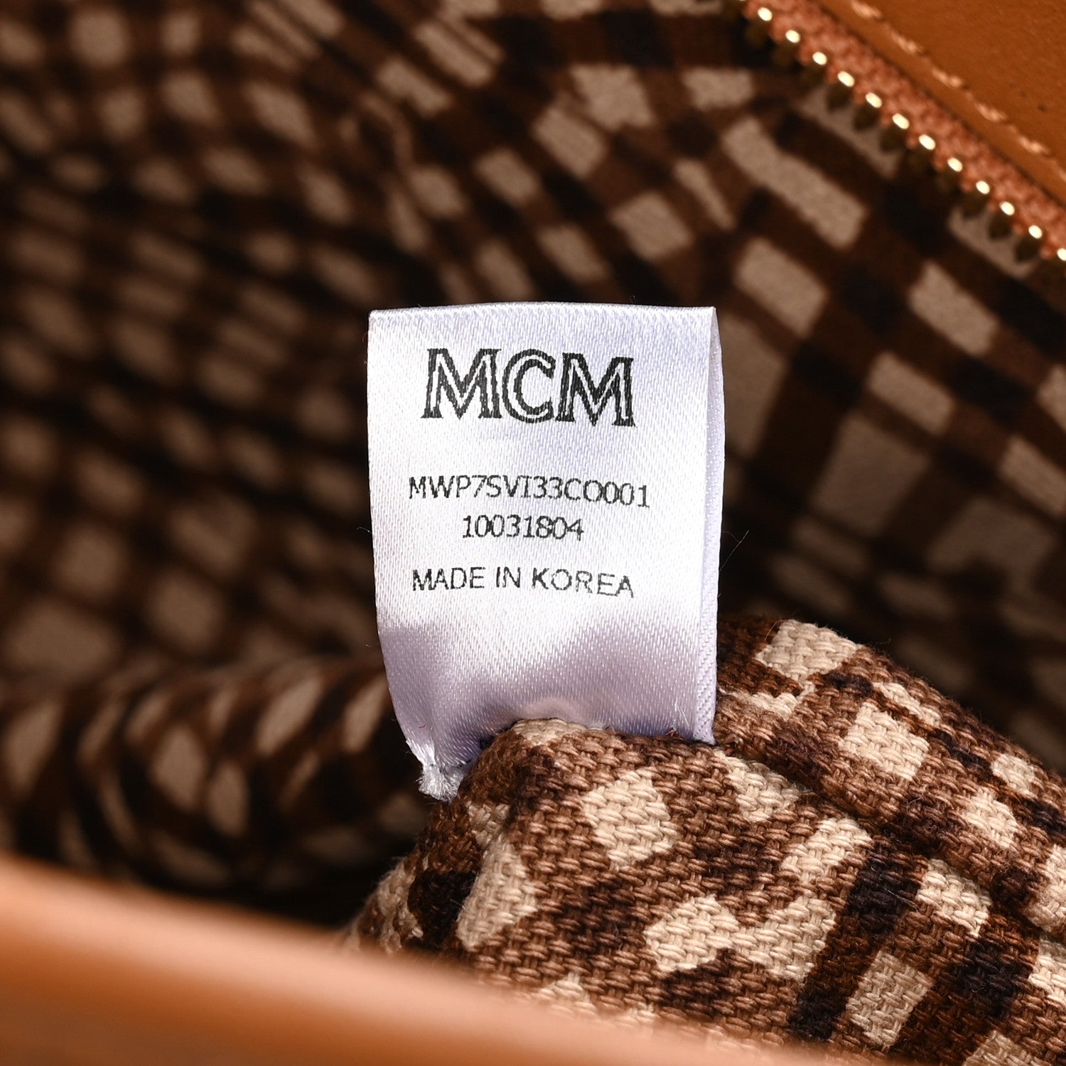 MCM Visetos Medium Anya Top Zip Shopper Tote Cognac 1853555
