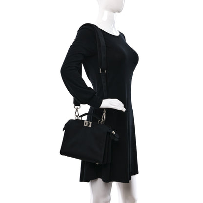 Fendi Nylon Vitello Cover Logo Embossed Mini Peekaboo I SEE U Satchel Black White 2 of 12