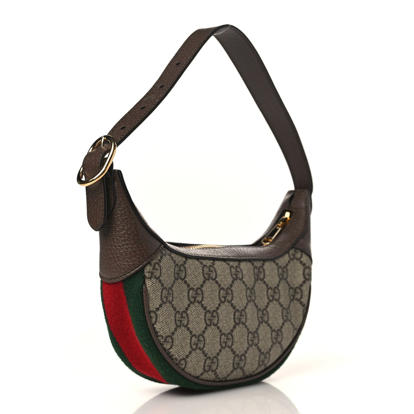 GG Supreme Monogram Textured Calfskin Web Mini Ophidia Half Moon Hobo Beige Ebony New Acero