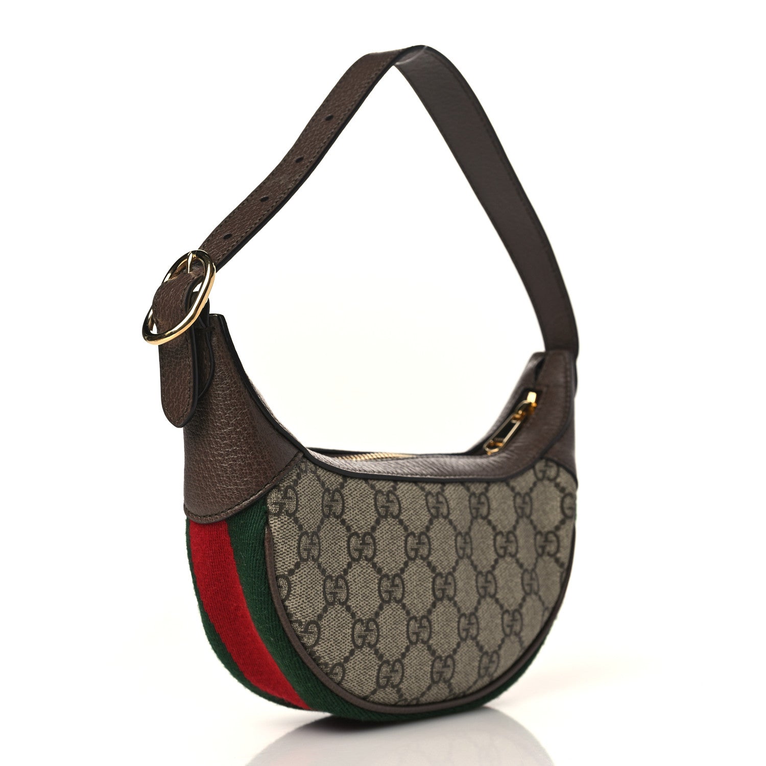 Gucci GG Supreme Monogram Textured Calfskin Web Mini Ophidia Half Moon Hobo Beige Ebony New Acero 3 of 9