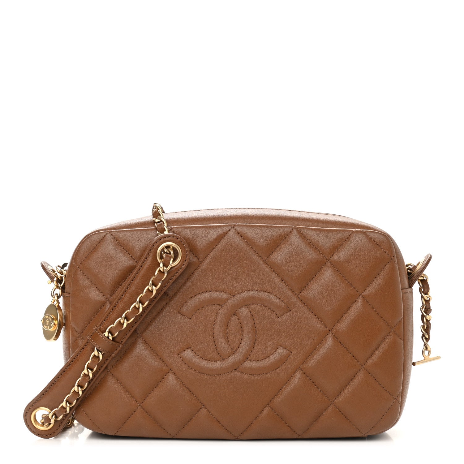 Chanel Lambskin Quilted Small Diamond CC Camera Case Brown 1 of 9