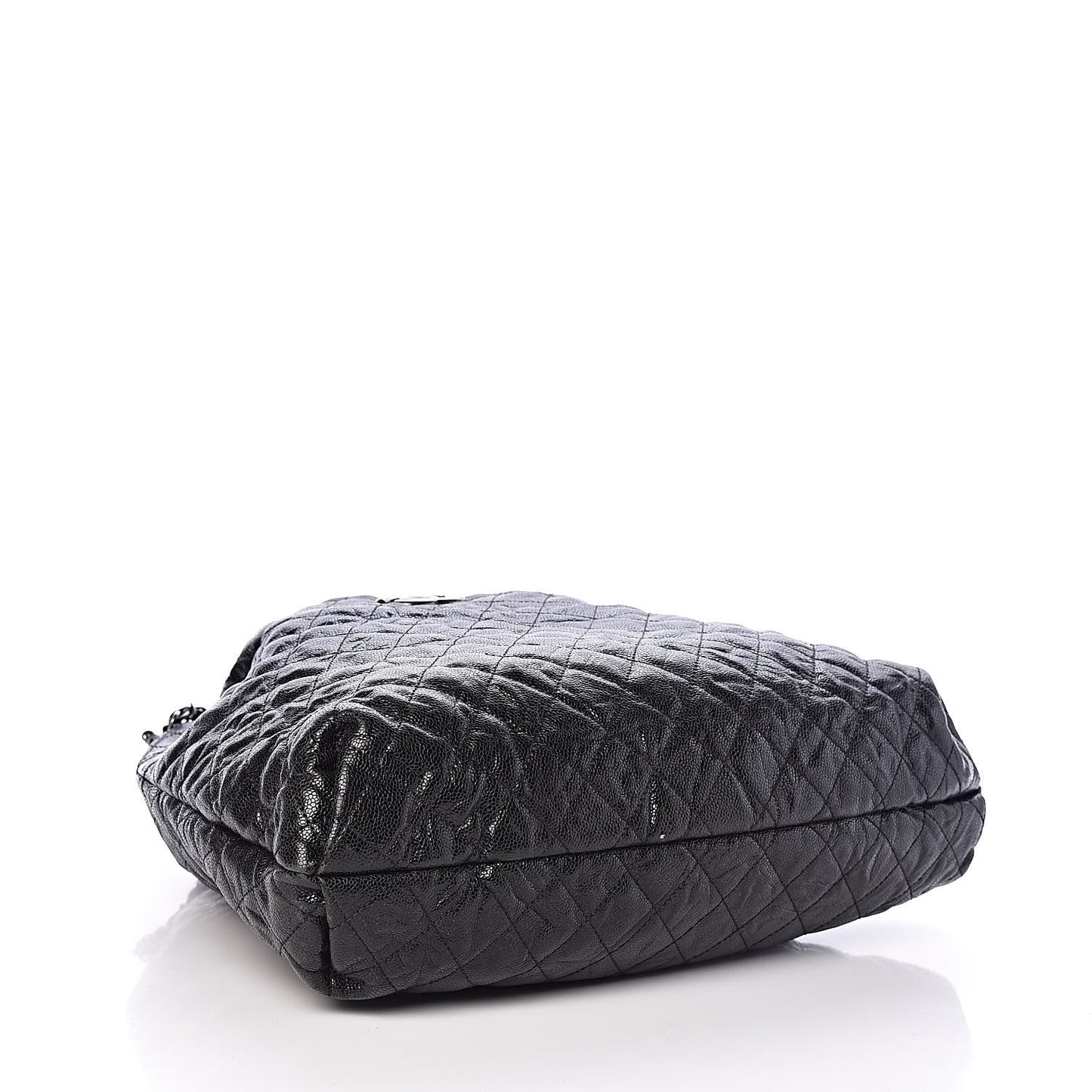 Distressed Glazed Caviar Quilted Large Elastic Tote Black