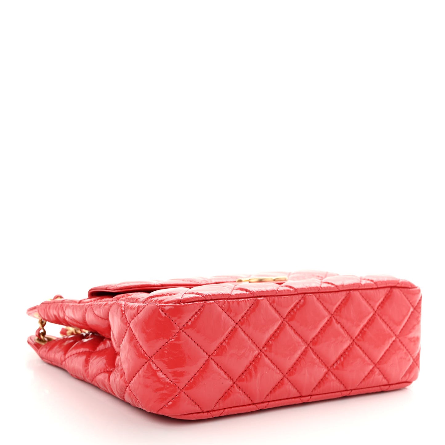 Shiny Crumpled Calfskin Quilted Wavy CC Hobo Red