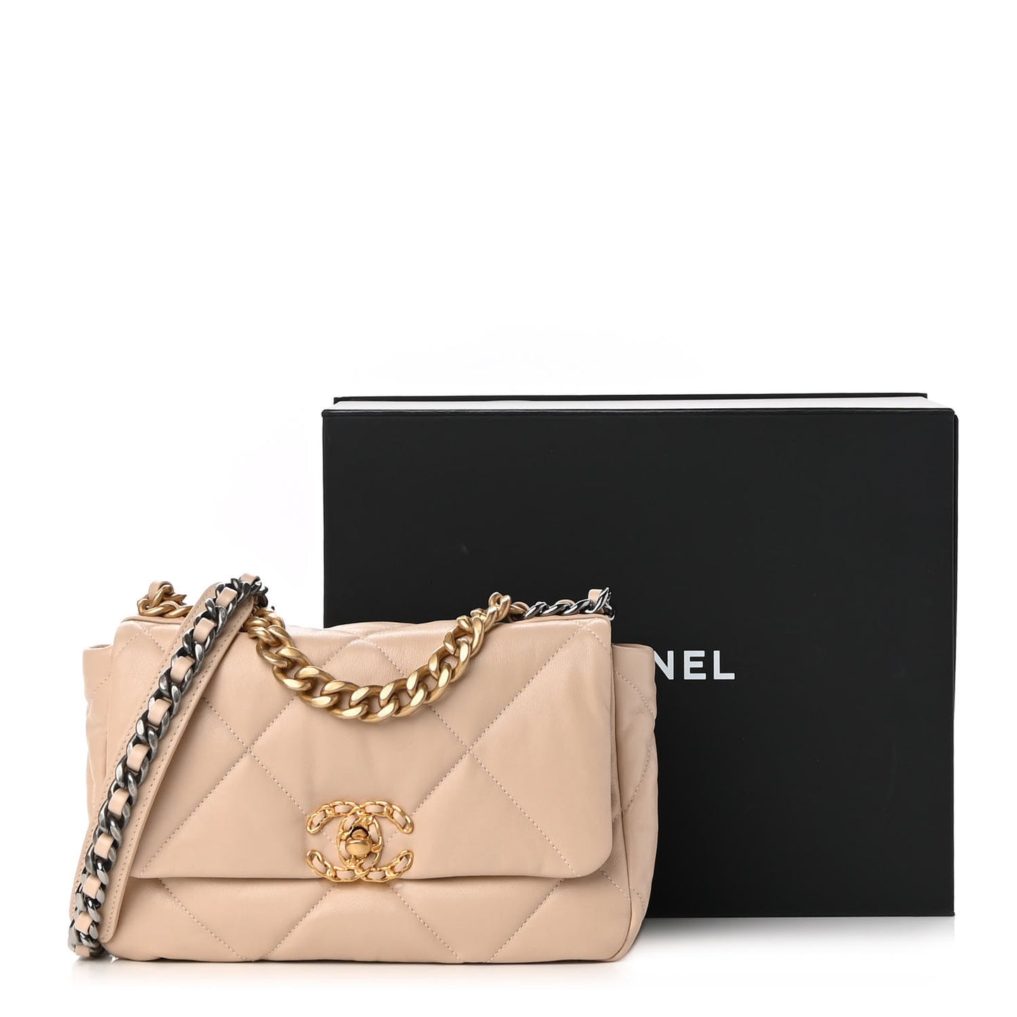 Goatskin Quilted Medium Chanel 19 Flap Light Beige