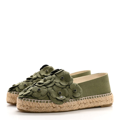 Chanel Fabric Camellia CC Espadrilles 36 Khaki 3 of 6