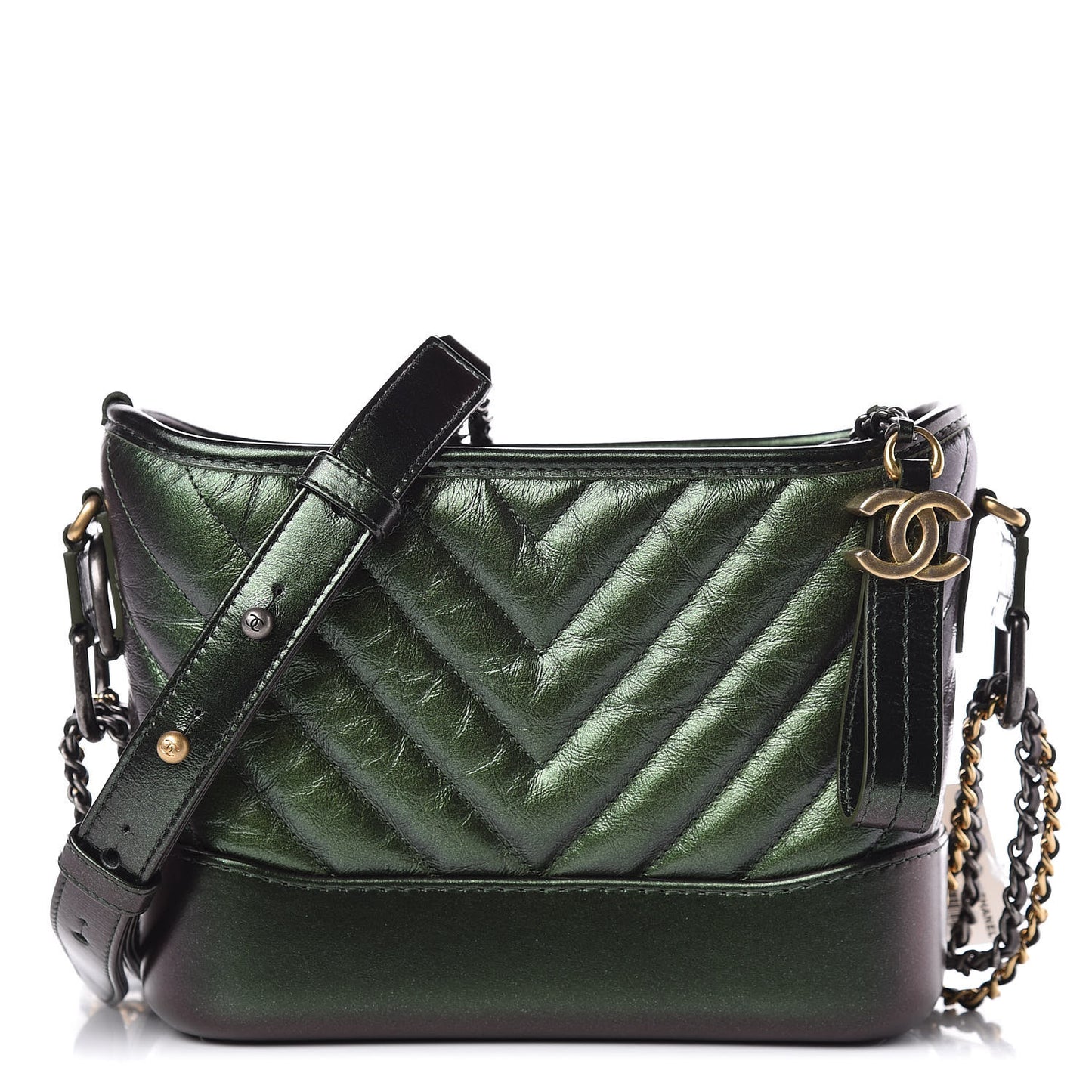 Metallic Calfskin Chevron Quilted Small Gabrielle Hobo Green