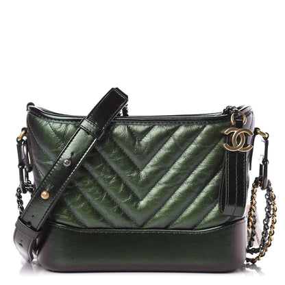 Chanel Metallic Calfskin Chevron Quilted Small Gabrielle Hobo Green 1 of 12