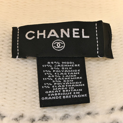 Chanel Wool Cashmere Stitched CC Beanie Hat Ivory Black 5 of 5