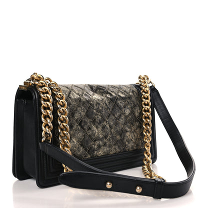 Chanel Metallic Crumpled Goatskin Medium Boy Flap Black Gold 3 of 11
