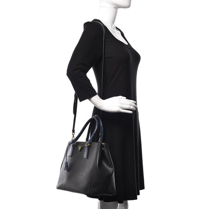 Prada Saffiano Crocodile Medium Galleria Double Zip Tote Black Bleuette 2 of 8