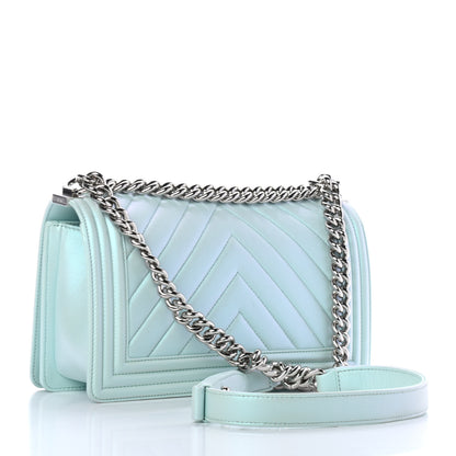 Chanel Iridescent Lambskin Chevron Quilted Medium Boy Flap Turquoise 2 of 4
