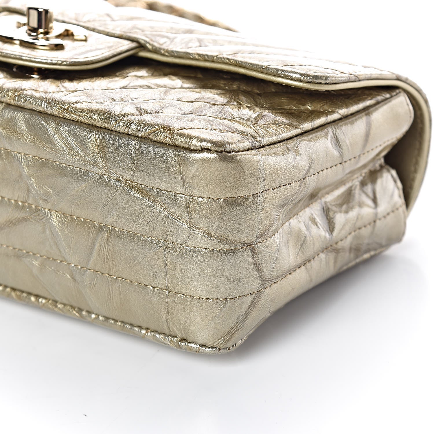 Chanel Patent Metallic Crumpled Calfskin Chevron Quilted Mini Rectangular Flap Gold 9 of 10