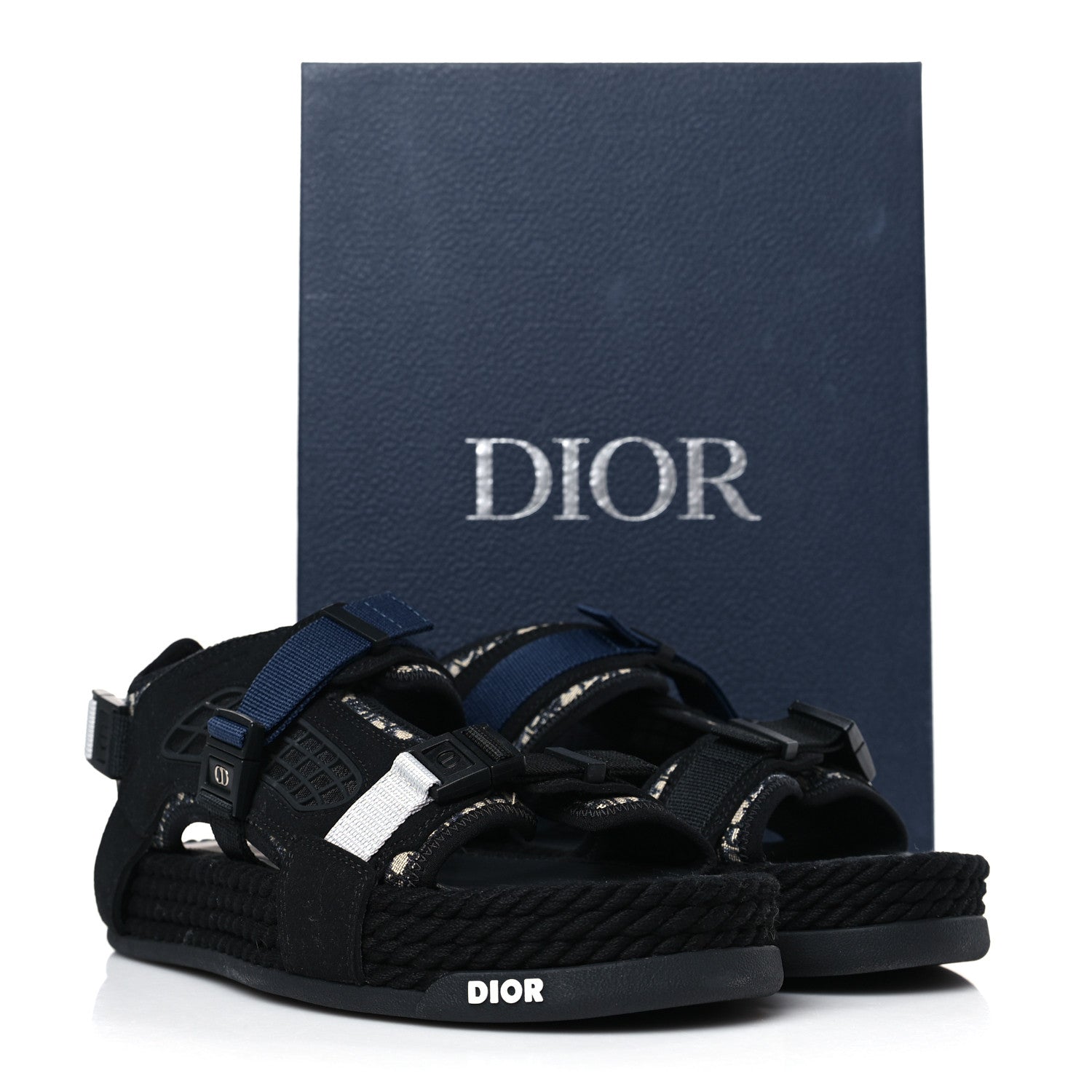 Christian Dior Technical Fabric Oblique Mens Atlas Sandals 40 Black Blue 8 of 8