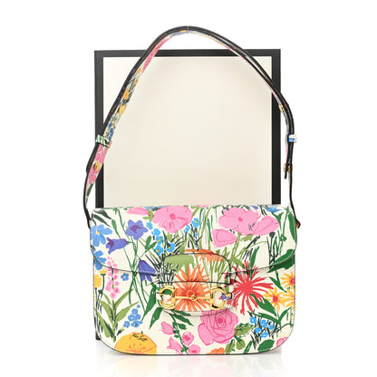 Gucci X KEN SCOTT New Shangai Calfskin Jardin D'Avril Floral Print Horsebit 1955 Shoulder Bag Ivory Pink Wild Rose 11 of 11