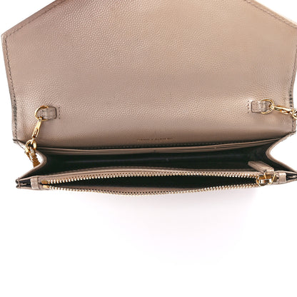 Saint Laurent Grain De Poudre Matelasse Chevron Monogram Envelope Chain Wallet Dark Beige 5 of 13