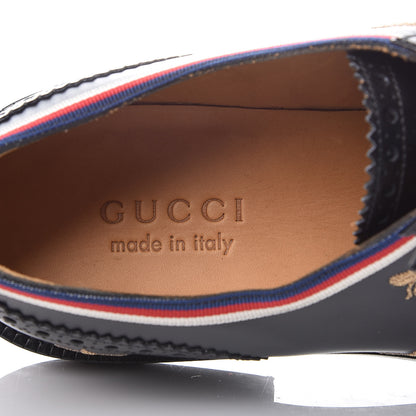 Gucci Calfskin Bee Star Embroidered Mens Captoe Derby Loafers 9 Black 6 of 11