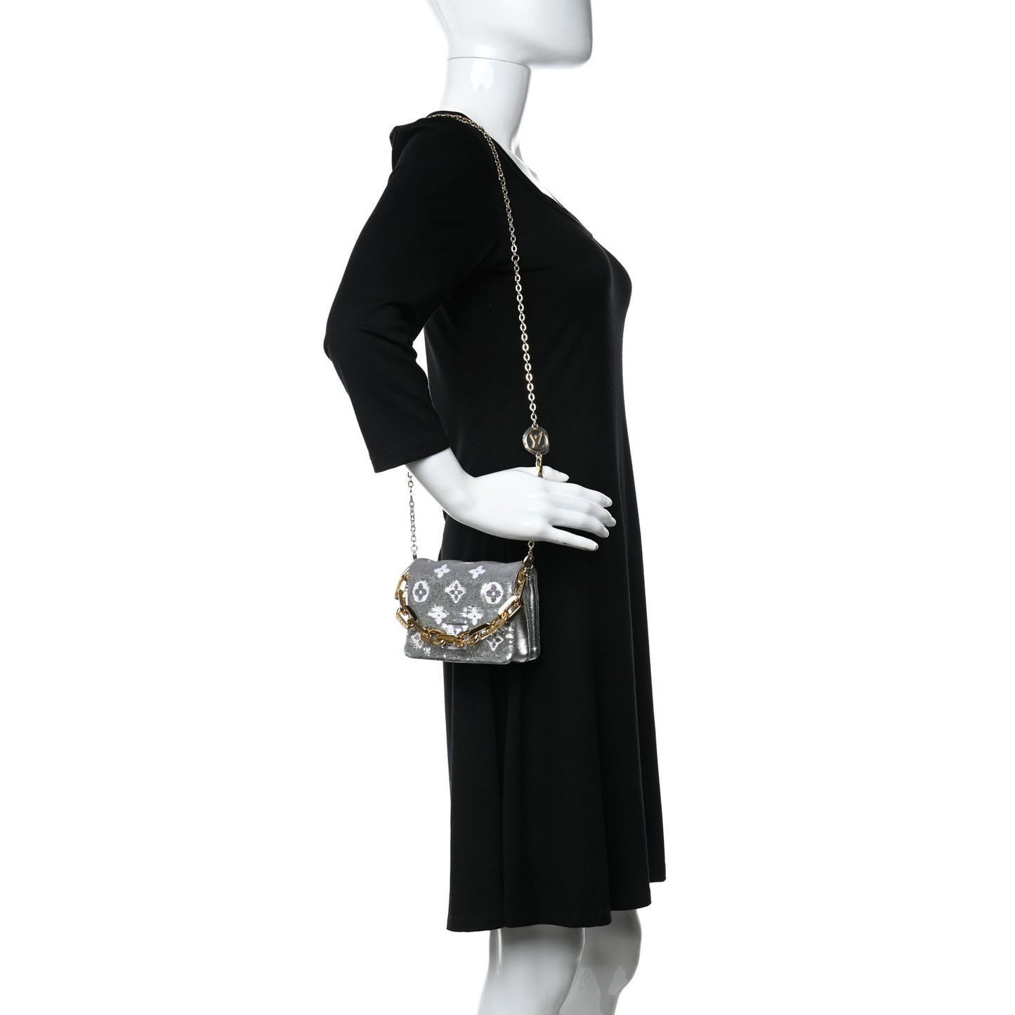 Satin Sequin Embroidered Monogram Coussin Belt Bag Silver