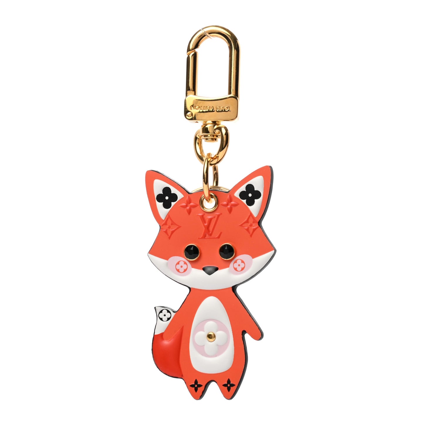 Calfskin Monogram Cute Fox Charm Key Holder Rose Ballerine