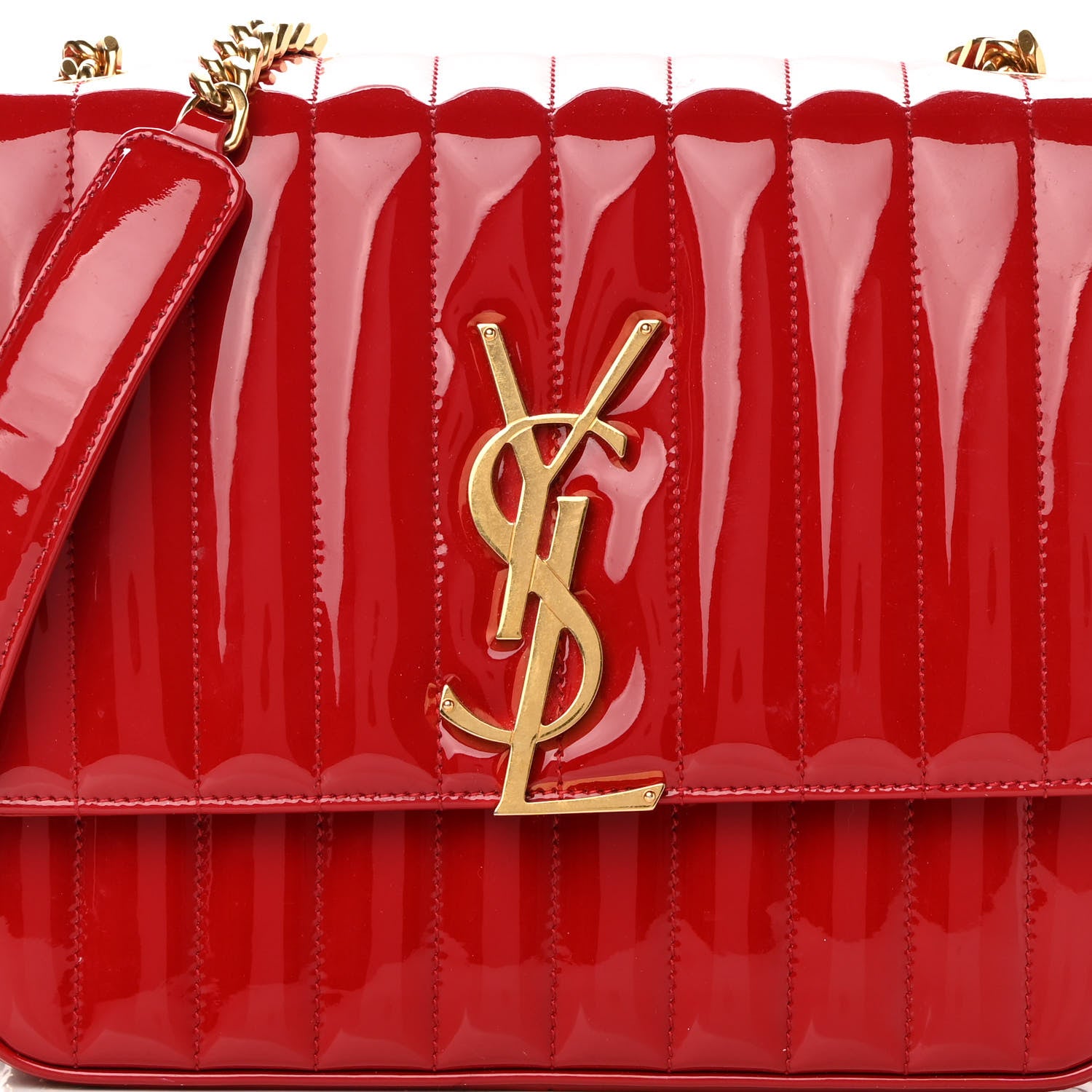 Saint Laurent Patent Matelasse Monogram Large Vicky Chain Bag Rouge Eros 8 of 17