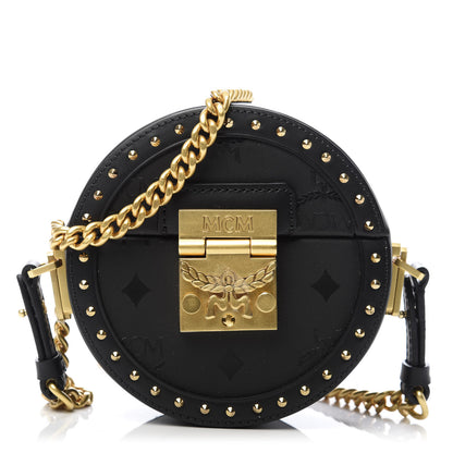 MCM Monogram Coated Canvas Studded Berlin Tambourine Round Crossbody Black 1 of 8