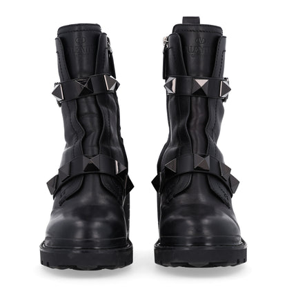 Valentino Garavani Calfskin Tonal Roman Stud Combat Boots 38.5 Black 3 of 11
