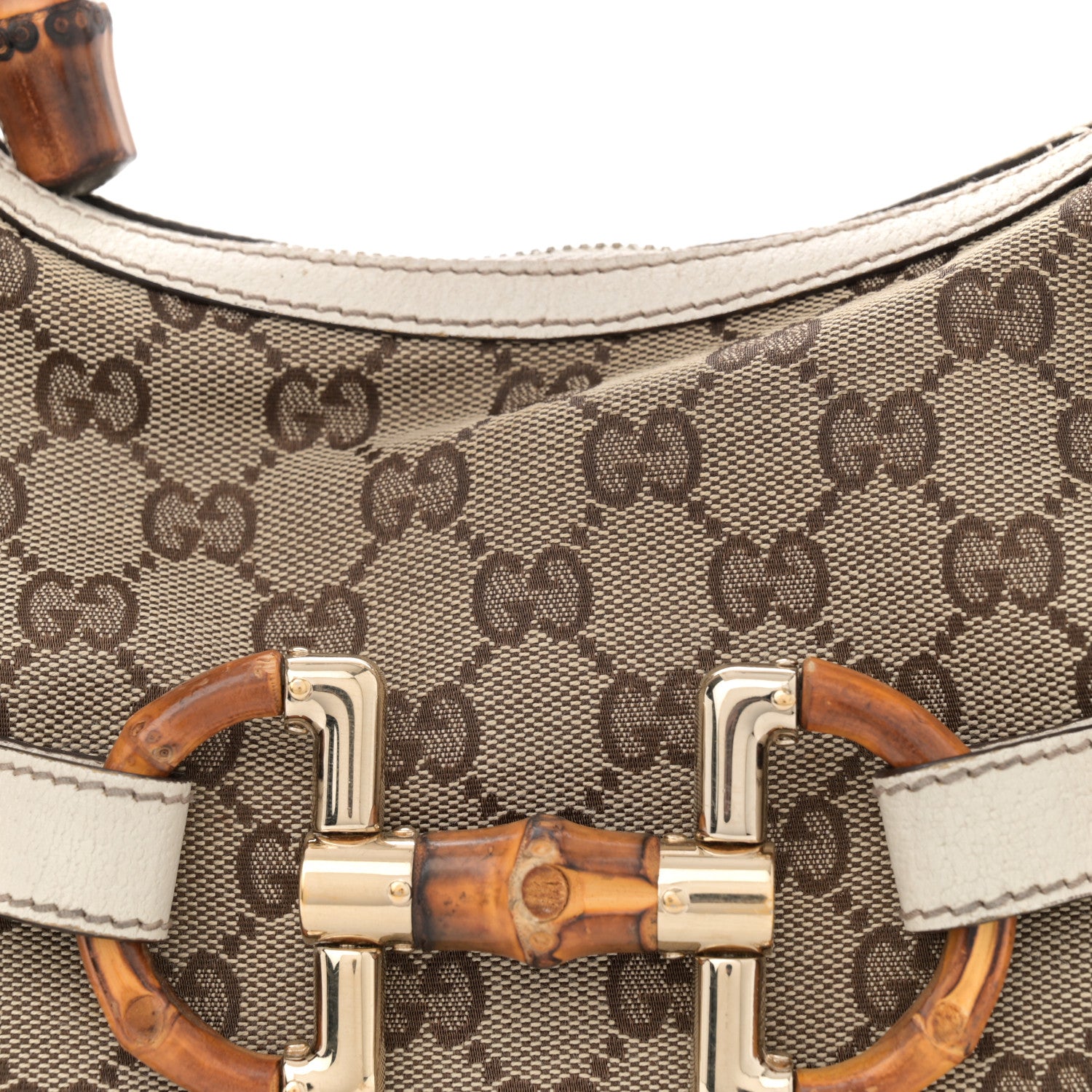 Gucci Monogram Bamboo Horsebit Hobo Off White 8 of 16